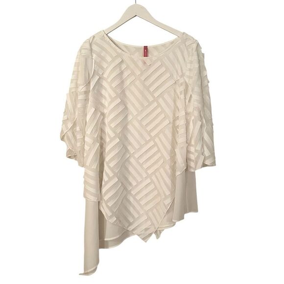 IC by Connie k Women’s Size Large Solid White Asymmetrical 3/4 Sleeve Tunic Top - Picture 4 of 16